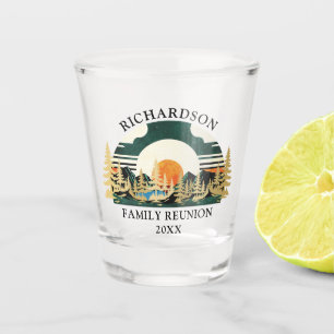 Mountains Sunset Green Custom Camp Family Reunion Shot Glass