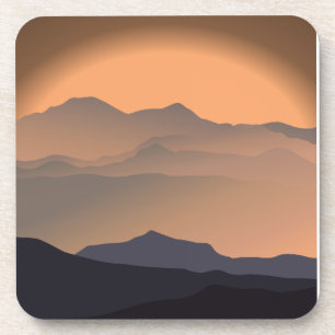 Mountains Sunset Minimalist Hard plastic coaster