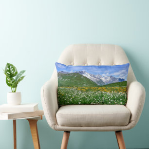 Mountains Swiss Alps Valley Spring Lumbar Cushion