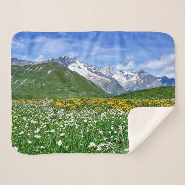 Mountains | Swiss Alps Valley Spring Sherpa Blanket (Front (Horizontal))