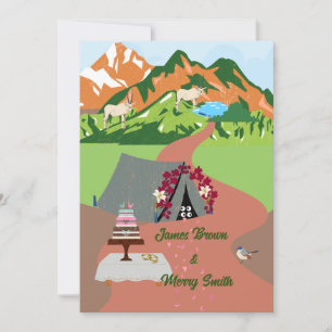Mountains Tent Eyes Cake Rings Animals Wedding Invitation
