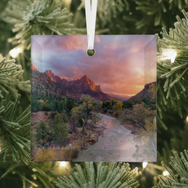 Mountains | The Watchman Zion Nathional Park Utah Glass Tree Decoration (Insitu)