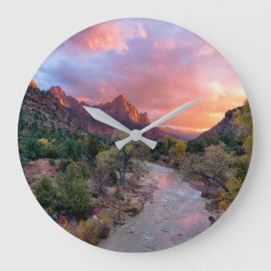 Mountains The Watchman Zion Nathional Park Utah Large Clock