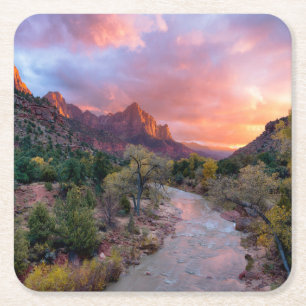 Mountains The Watchman Zion Nathional Park Utah Square Paper Coaster