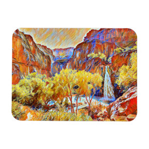 Mountains Trees Waterfall Abstract oil painting Magnet