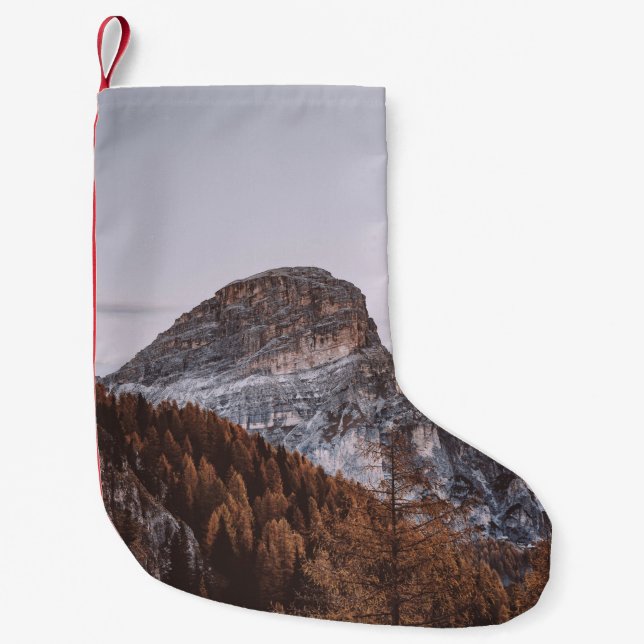 MOUNTAINS UNDER WHITE SKY SMALL CHRISTMAS STOCKING (Front)