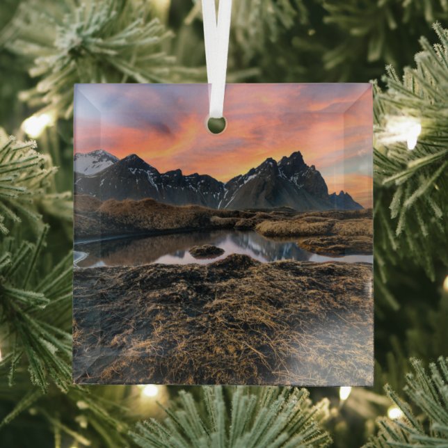 Mountains | Vesturhorn Mountain Iceland Glass Tree Decoration (Insitu)