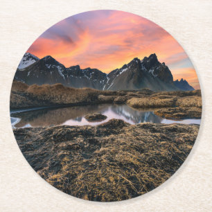 Mountains Vesturhorn Mountain Iceland Round Paper Coaster