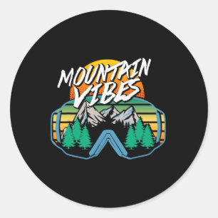 Mountains Vibes Winter Sports Snowboarding Skiing Classic Round Sticker