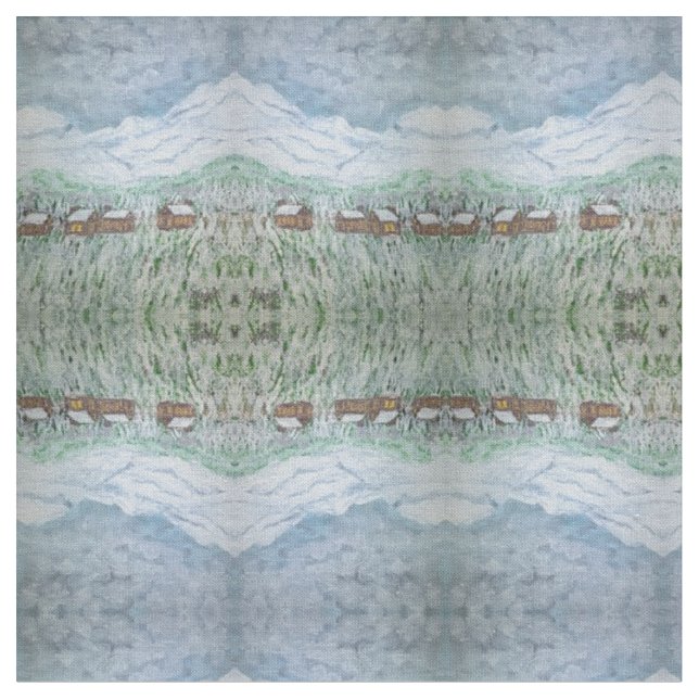 Mountains Village Fabric (Close Up)
