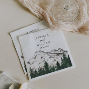 Mountains Watercolor Rustic Forest Wedding  Napkin