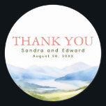 Mountains Watercolor Thank You Classic Round Sticker<br><div class="desc">Mountains elegant thank you favour tags</div>