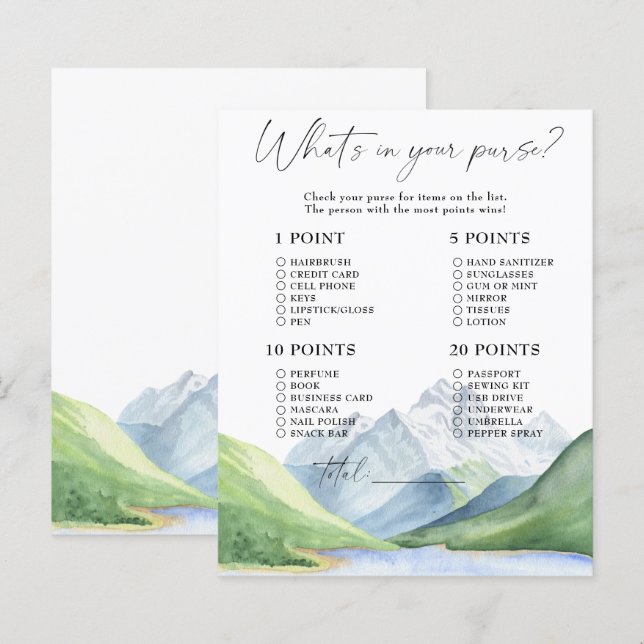 Mountains - what's in your purse (Front/Back)