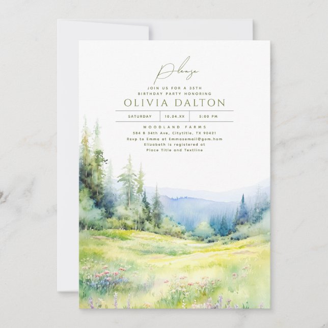 Mountains Wildflowers Nature Boho Birthday Invitation (Front)