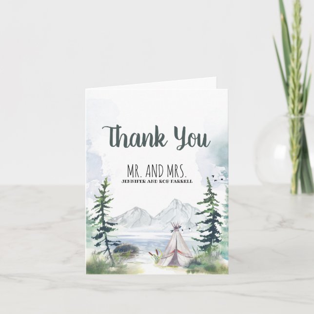 Mountains Woods Camping Wedding Thank You Card (Front)