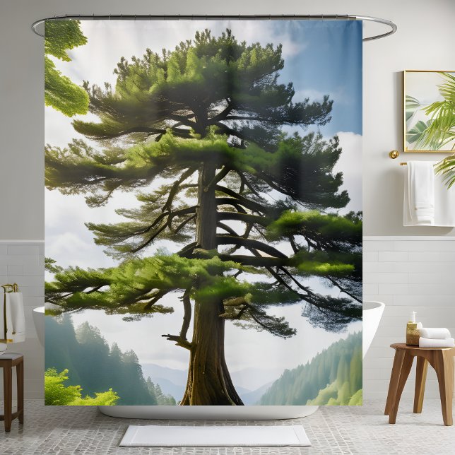 Mountainside Landscape Pine Tree Scenic Decoration Shower Curtain (Creator Uploaded)