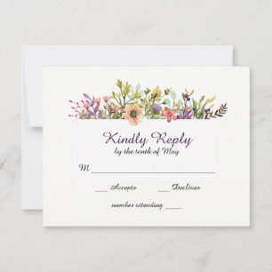Mountainside Meadow Wildflowers Watercolor Wedding RSVP Card