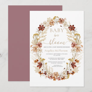 Mountbatten Pink Wild Flowers Wreath Baby in Bloom Invitation