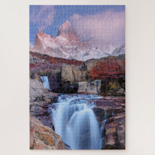 Mounte Fitzroy Sunset Mountain Waterfall Argentina Jigsaw Puzzle