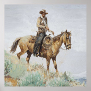 Mounted Rider Western Art by Edward Borein Poster