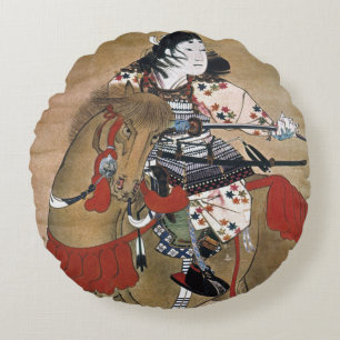 Mounted Samurai Round Cushion