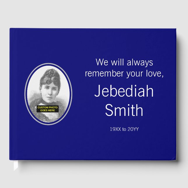 Mournful, Basic Funeral Guestbook; Custom Photo Guest Book (Front)