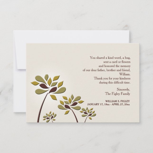 Mournful Sympathy Thank You Card (Front)