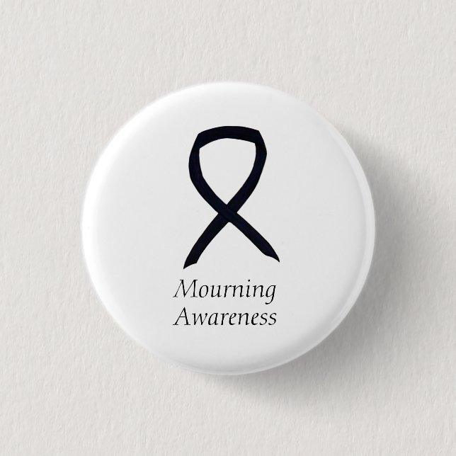 Mourning Awareness Black Ribbon Custom Button Pin (Front)