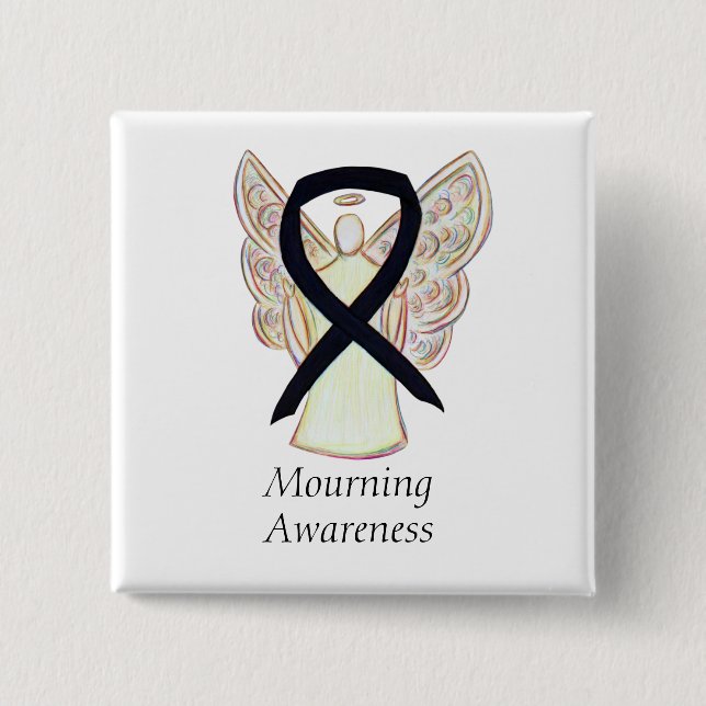 Mourning Awareness Black Ribbon Custom Pin Button (Front)