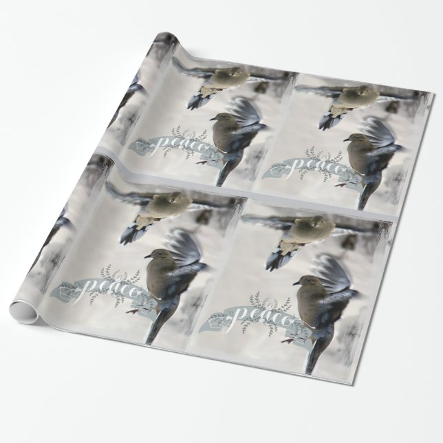 Mourning Doves in Flight Holiday Wrap Wrapping Paper (Unrolled)