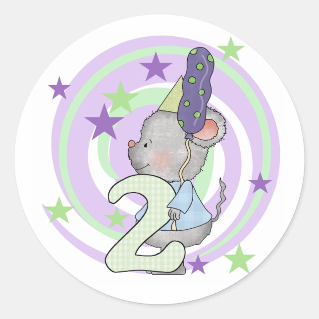 Mouse 2nd Birthday T shirts and Gifts Classic Round Sticker (Front)