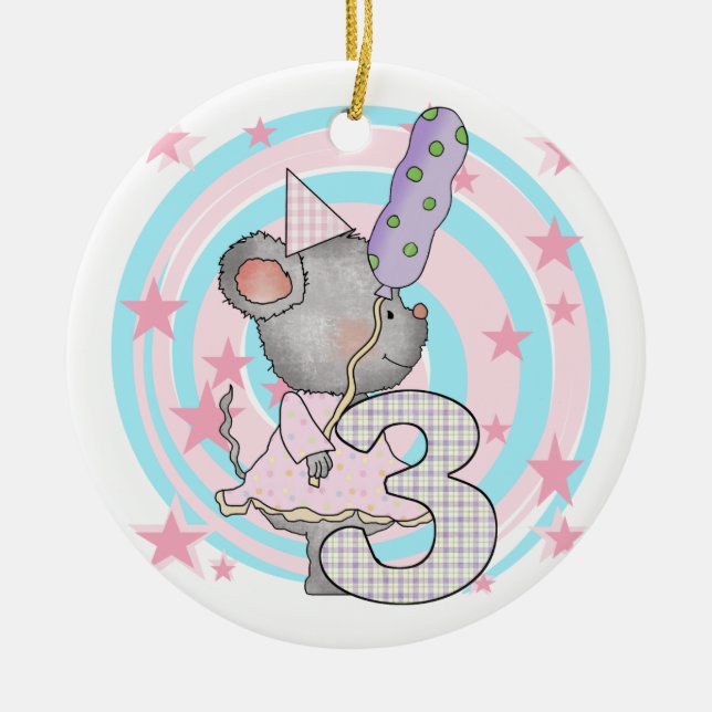 Mouse 3rd Birthday T-shirts and Gifts Ceramic Ornament (Front)