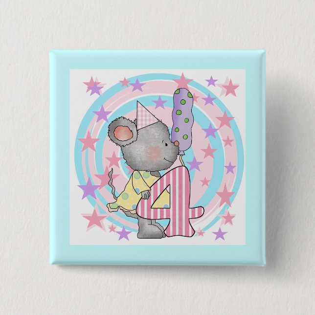 Mouse 4th birthday T-shirts and Gifts 15 Cm Square Badge (Front)