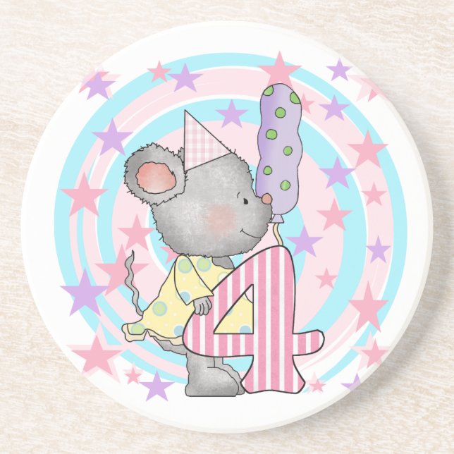 Mouse 4th birthday T-shirts and Gifts Coaster (Front)
