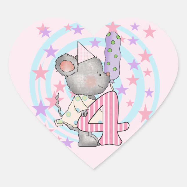 Mouse 4th birthday T-shirts and Gifts Heart Sticker (Front)