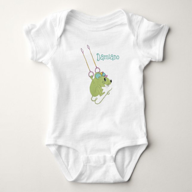 'Mouse Acrobatics' Customisable Baby Boy Bodysuit (Front)