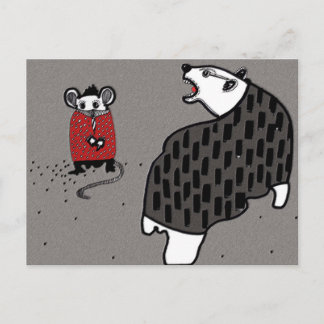 Mouse and a bear bully postcard