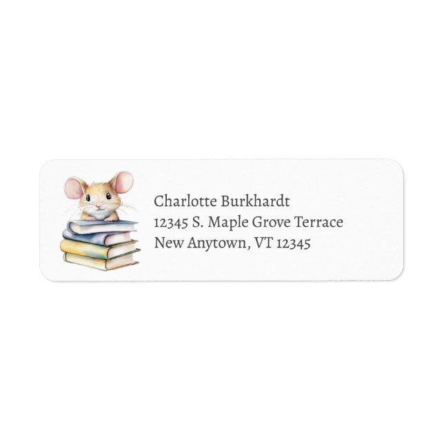 Mouse and Books Illustration Return Address Label (Front)