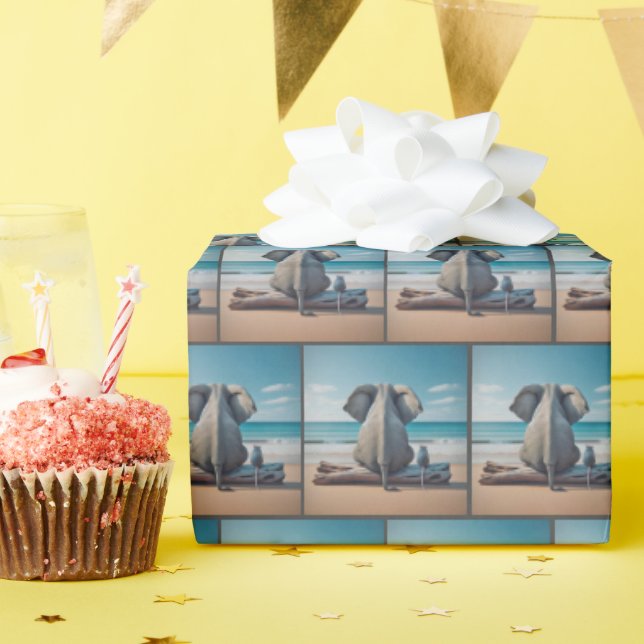 Mouse and Elephant On Beach Log Wrapping Paper (Birthday Party)