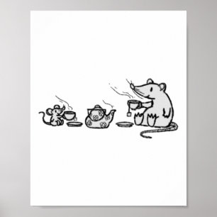 Mouse And Rat Have A Grand Tea Party Sticker  Poster