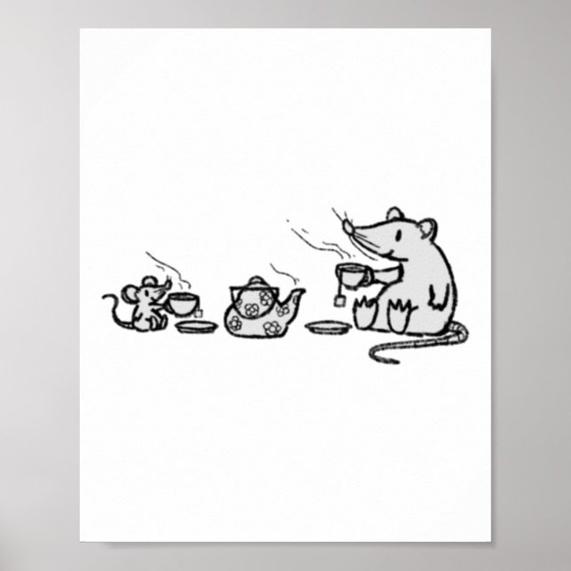 Mouse And Rat Have A Grand Tea Party Sticker  Poster (Front)