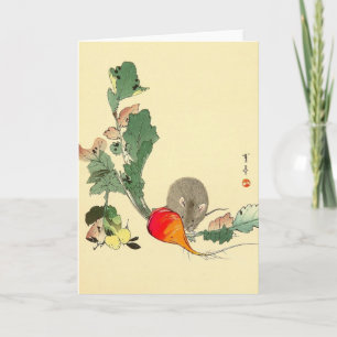 Mouse and Red Radish, Japanese Painting c.1800s Card