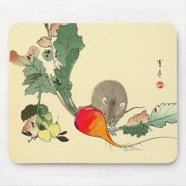 Mouse and Red Radish, Japanese Painting c.1800s Mouse Pad (Front)