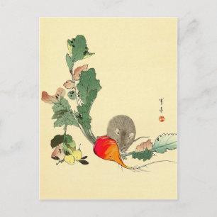 Mouse and Red Radish, Japanese Painting c.1800s Postcard