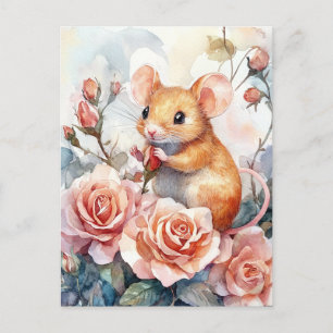 mouse and roses postcard