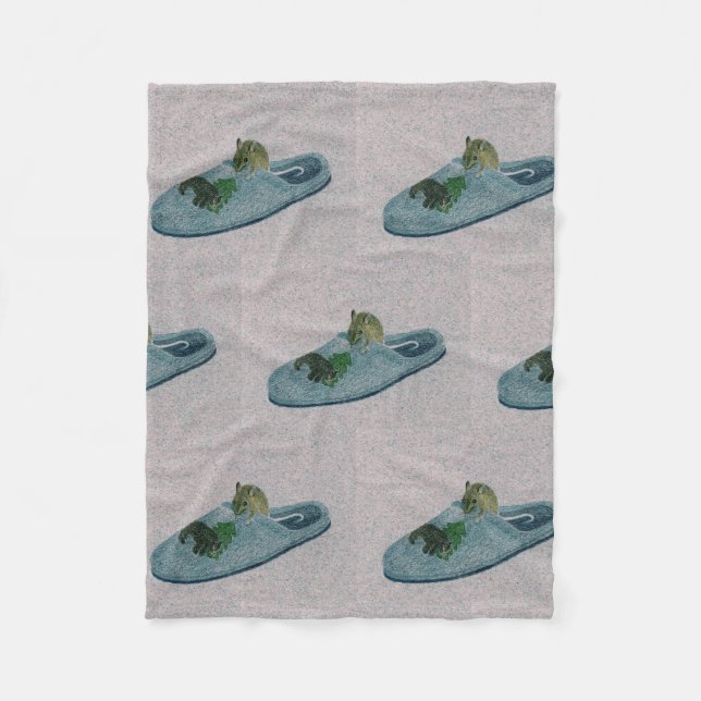 Mouse and Slipper Fleece Blanket (Front)