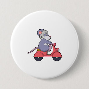 Mouse as Biker with Scooter.PNG 7.5 Cm Round Badge