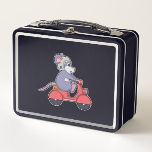 Mouse as Biker with Scooter.PNG Metal Lunch Box