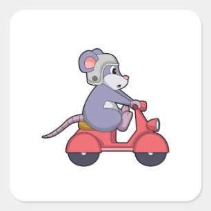 Mouse as Biker with Scooter.PNG Square Sticker
