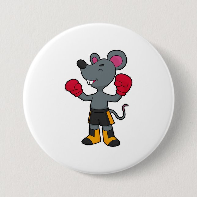 Mouse as Boxer with Boxing gloves 7.5 Cm Round Badge (Front)